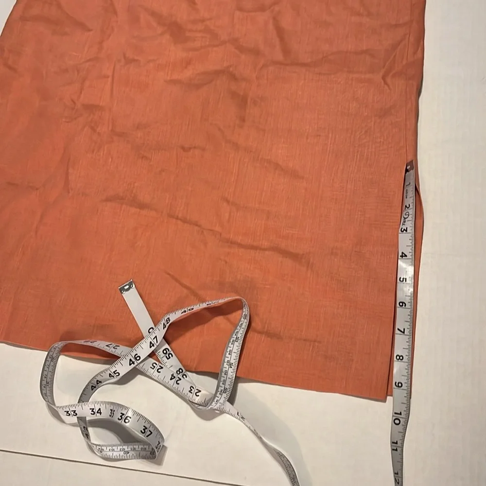 Neiman Marcus-S-Elegant Coral Skirt & long sleeve keyhole 100% linen tunic top.